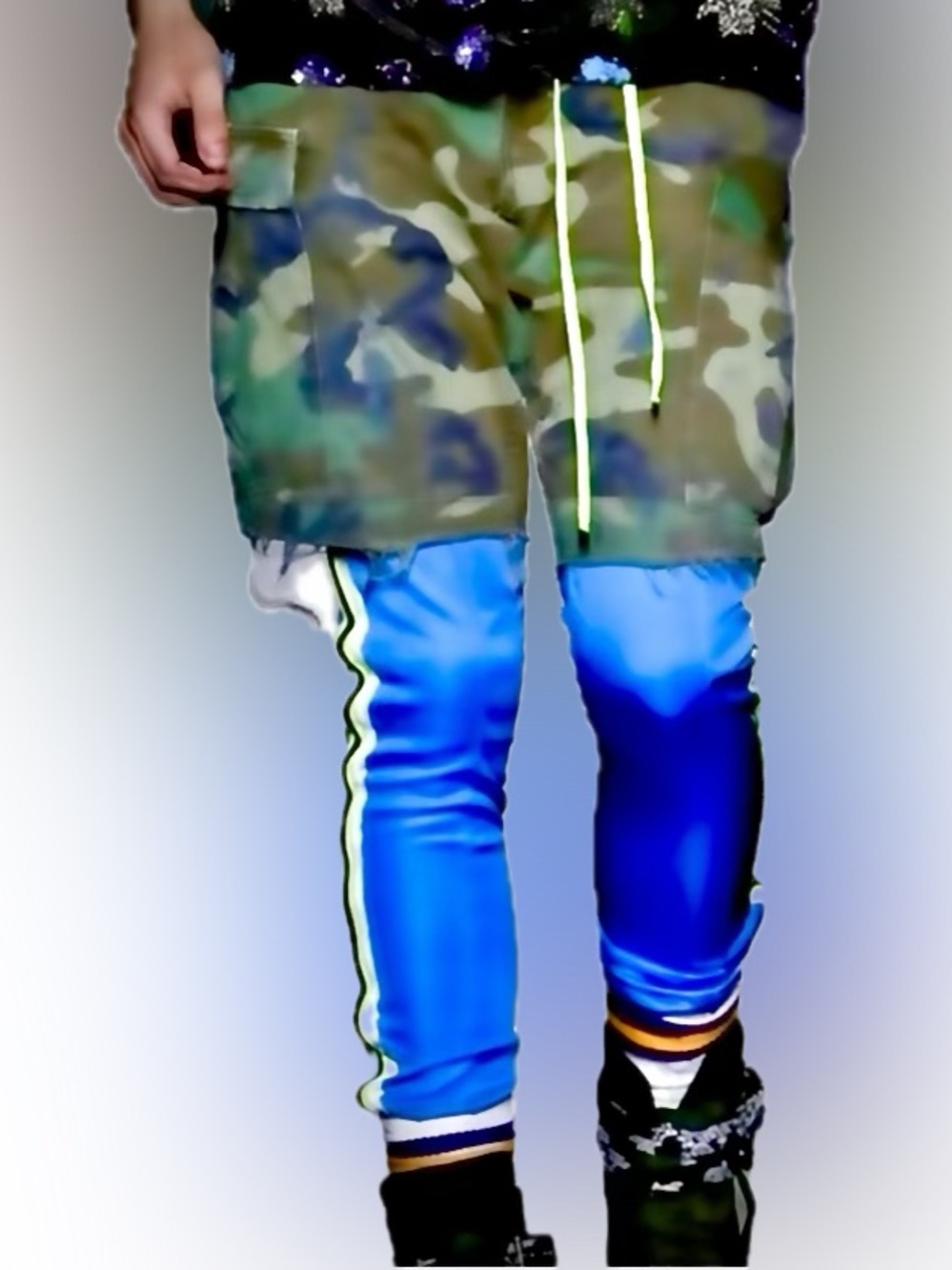 AMIRI nwot neon blue track pants joggers with Black leather Lining - designer